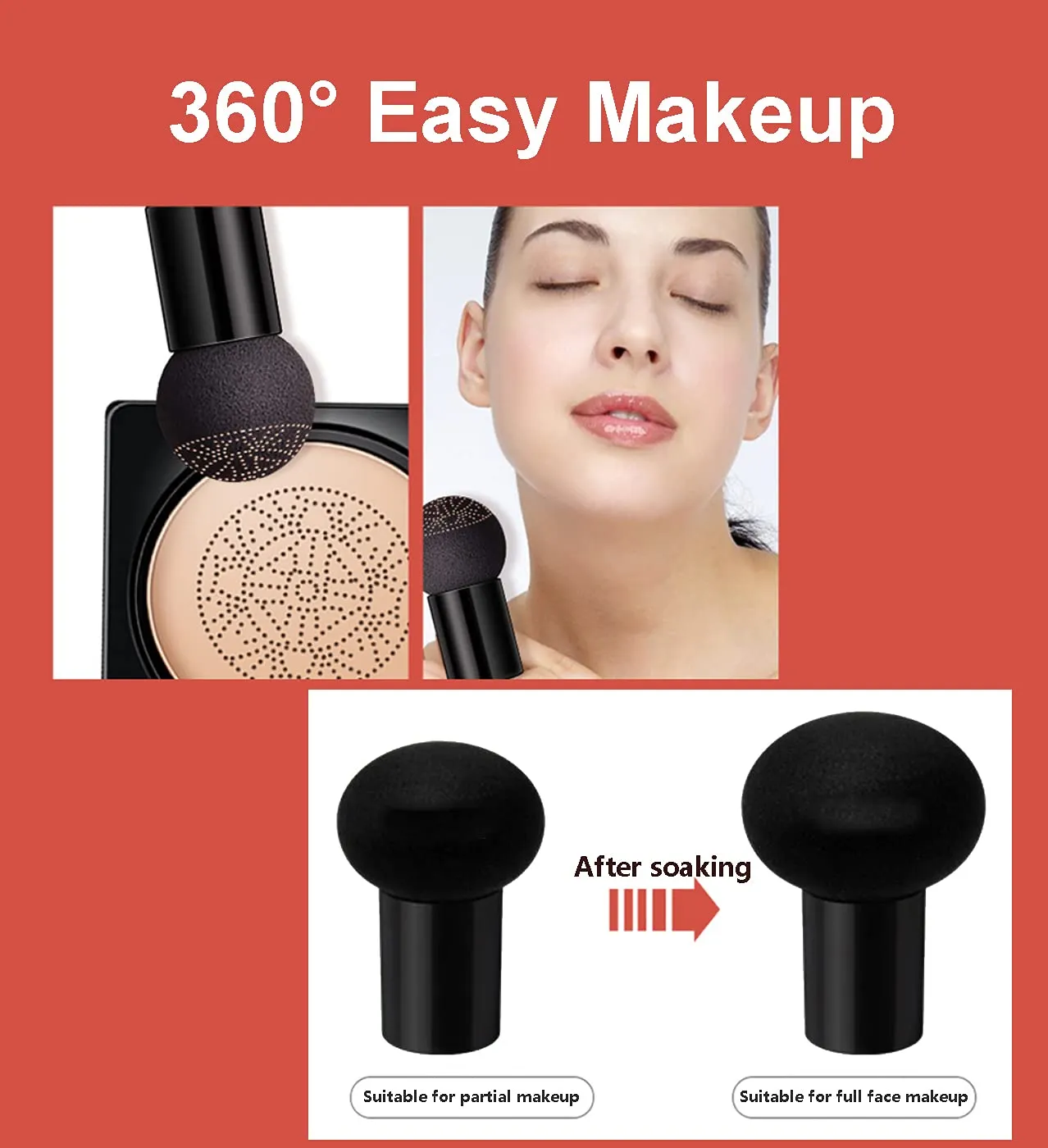 AONAT Mushroom Head Air Cushion Foundation BB Cream, Moisturizing Concealer, Even Skin Tone Makeup Base Flawless Moisturizing Oil Control Lightweight & Smoothing Naturel