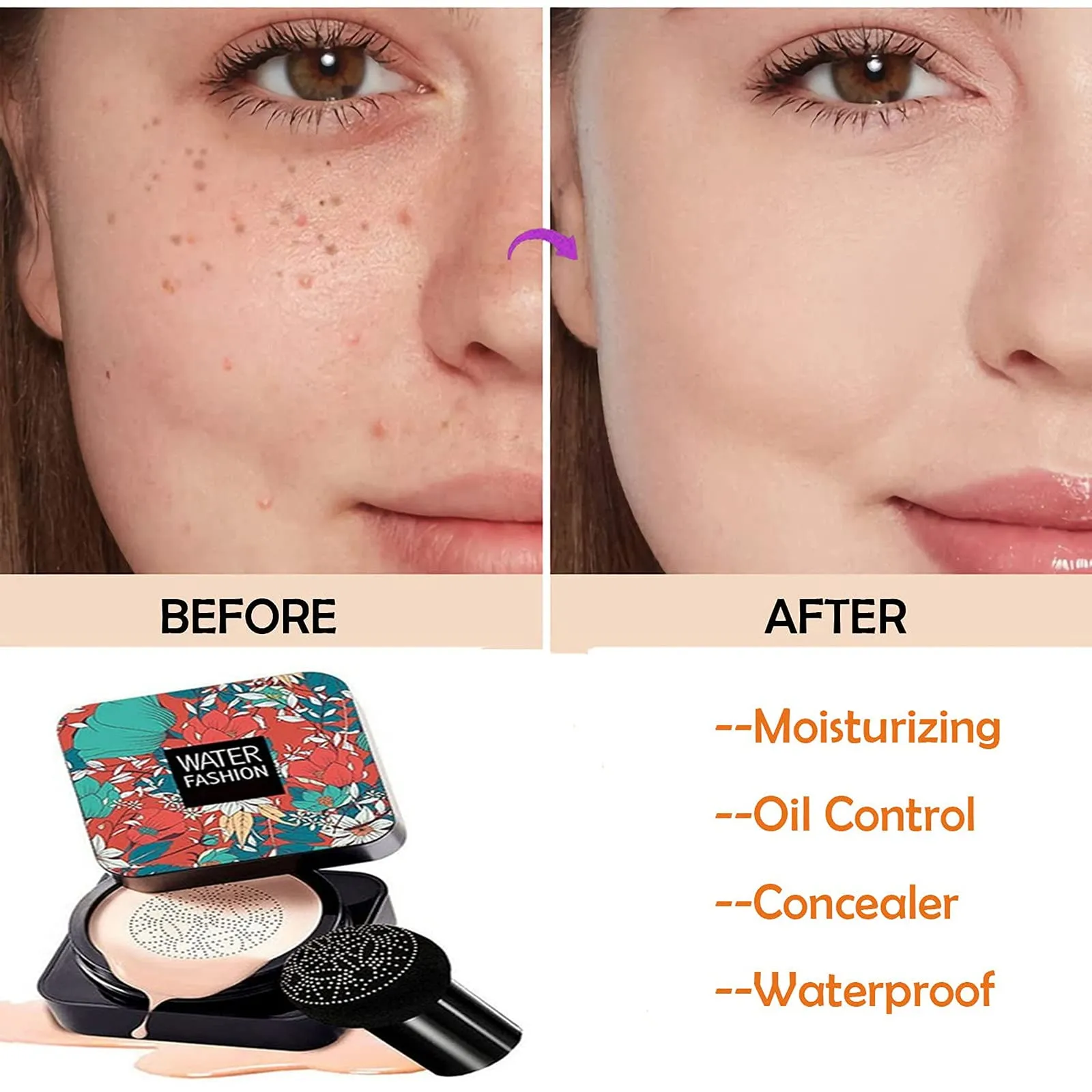 AONAT Mushroom Head Air Cushion Foundation BB Cream, Moisturizing Concealer, Even Skin Tone Makeup Base Flawless Moisturizing Oil Control Lightweight & Smoothing Naturel
