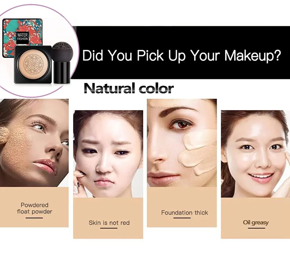AONAT Mushroom Head Air Cushion Foundation BB Cream, Moisturizing Concealer, Even Skin Tone Makeup Base Flawless Moisturizing Oil Control Lightweight & Smoothing Naturel