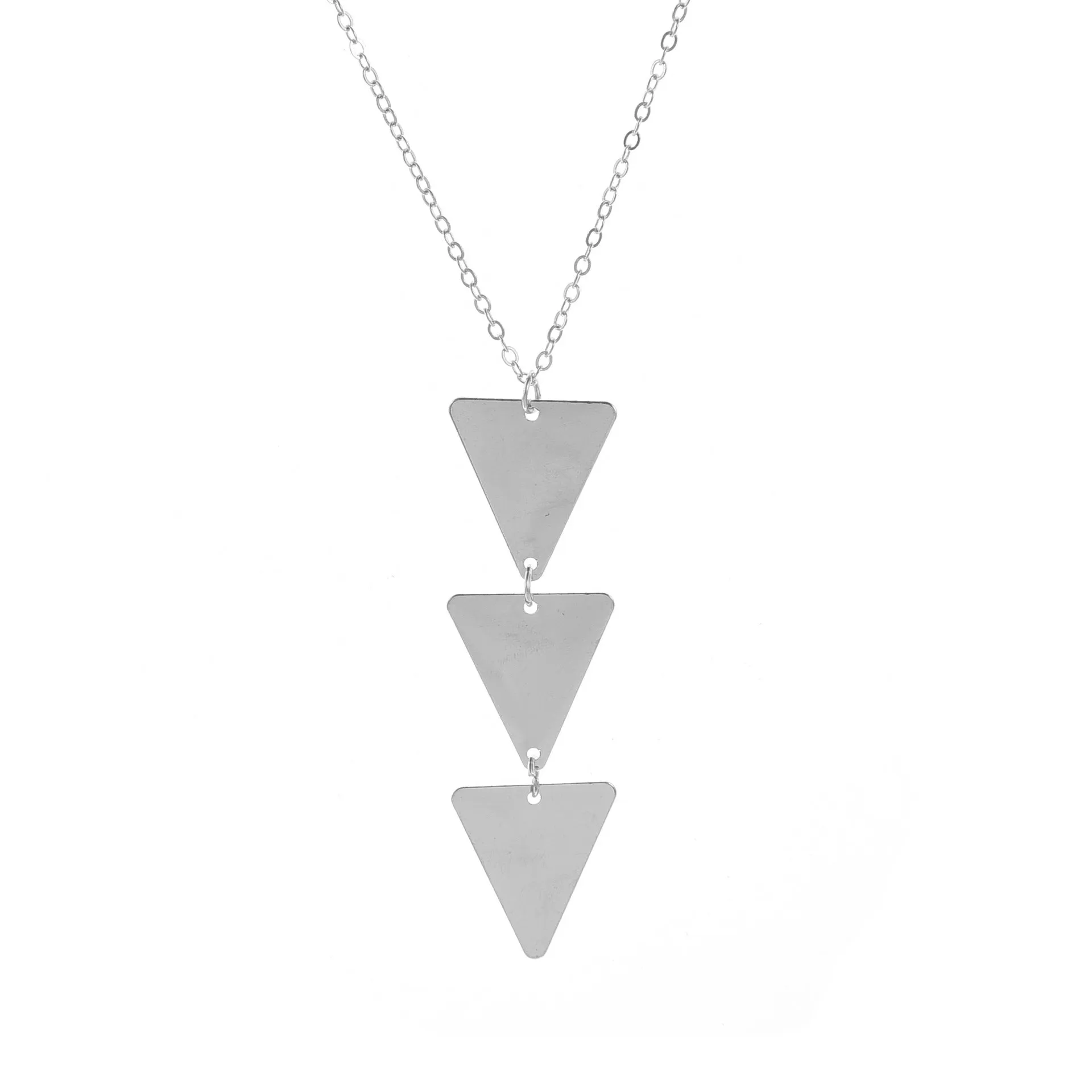 European and American fashion accessories Long chain metal smooth triangle piece pendant necklace Simple jewelry wholesale