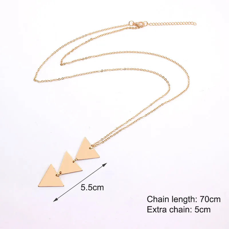 European and American fashion accessories Long chain metal smooth triangle piece pendant necklace Simple jewelry wholesale
