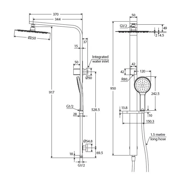 Fienza Kaya Deluxe Twin Shower Urban Brass
