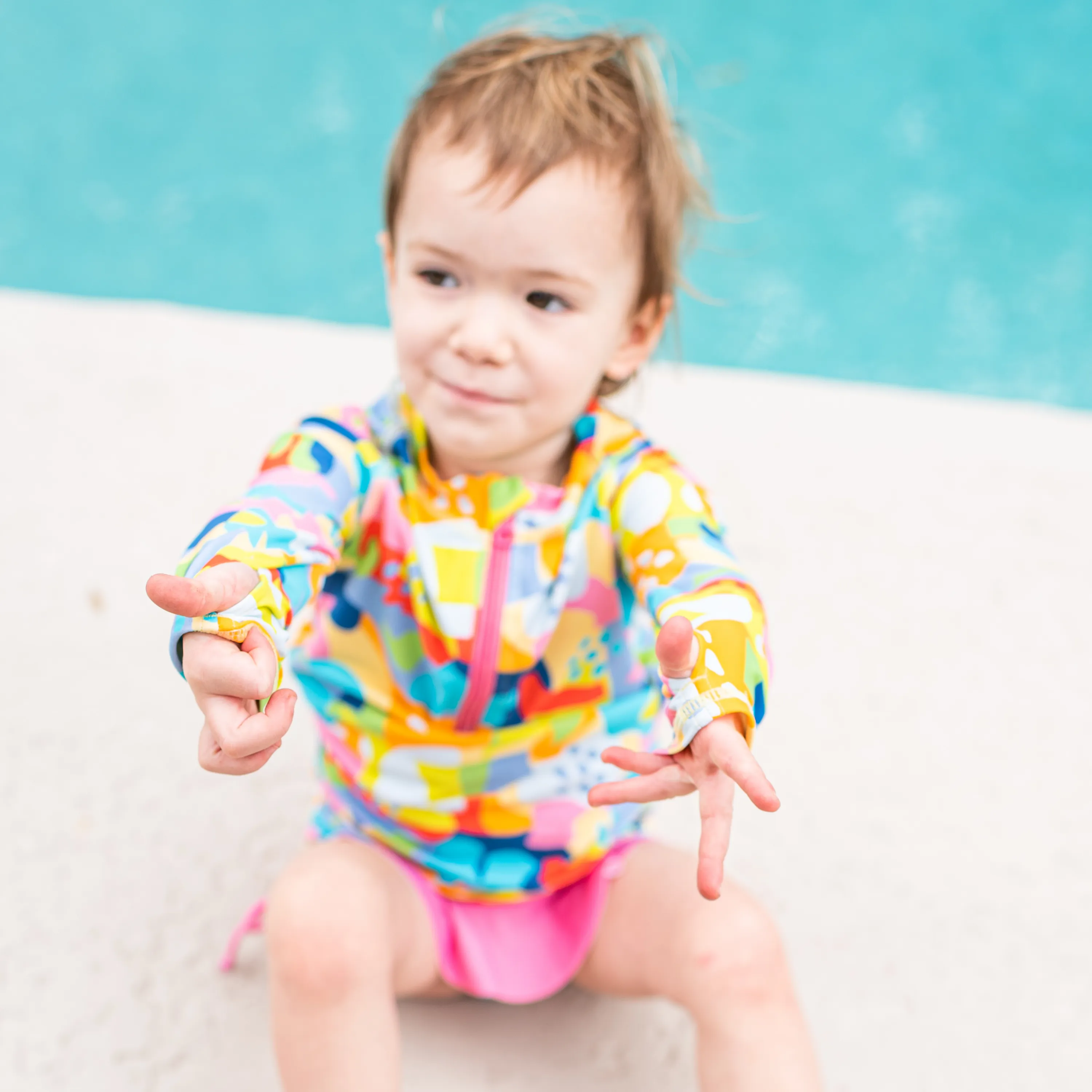 Girls Long Sleeve Swim Dress Cover Up | "Joyful"