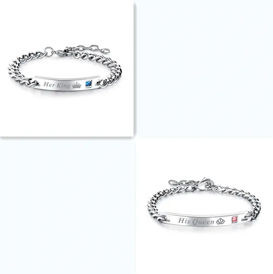 His Queen Her King Black Rose Gold Color Women's Male Chain Crystal Couple Bracelet