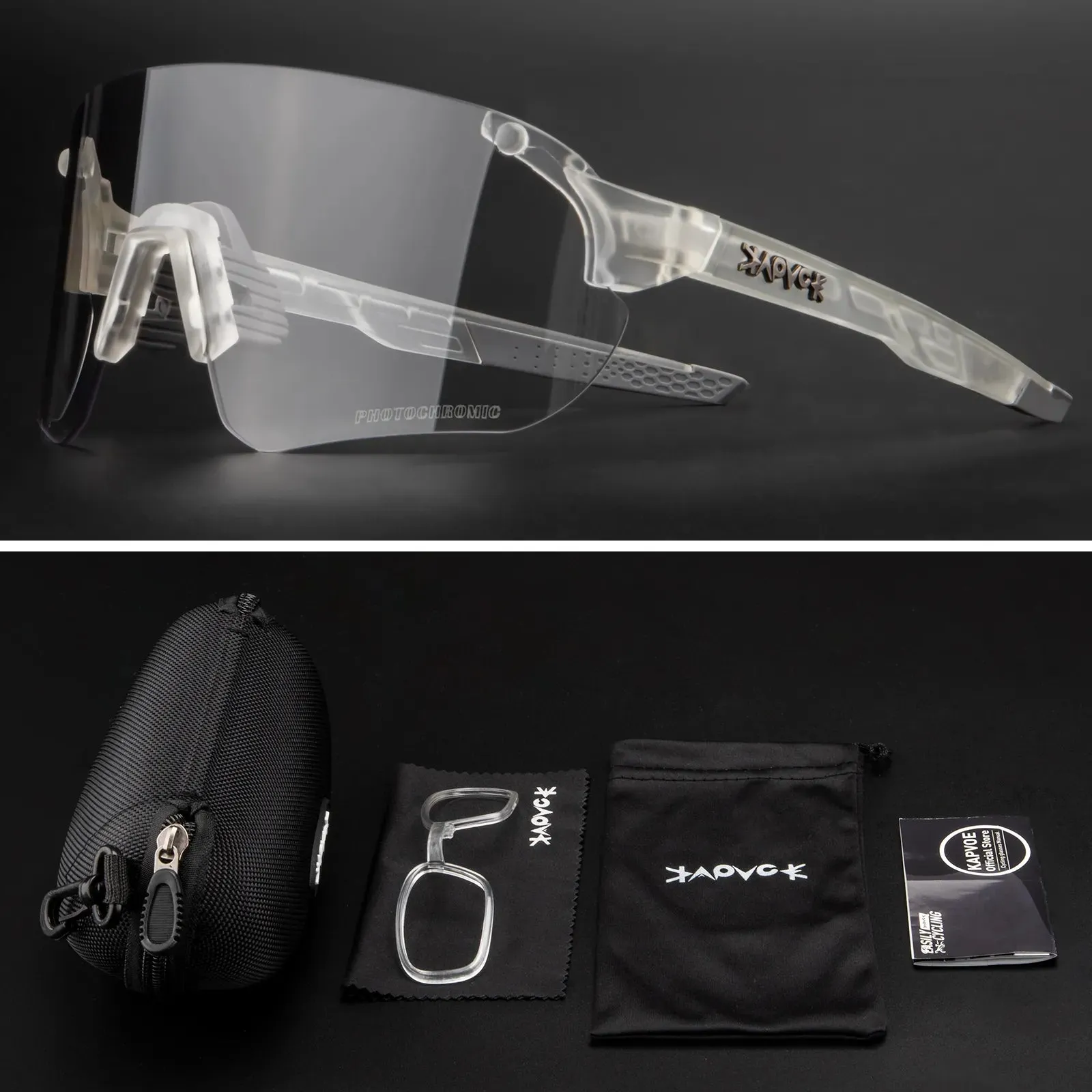 Kapvoe Photochromic Cycling Glasses Bike Eyewear Men Women Cycling Goggles UV400 1 Lens MTB Road Bike Sports Glasses