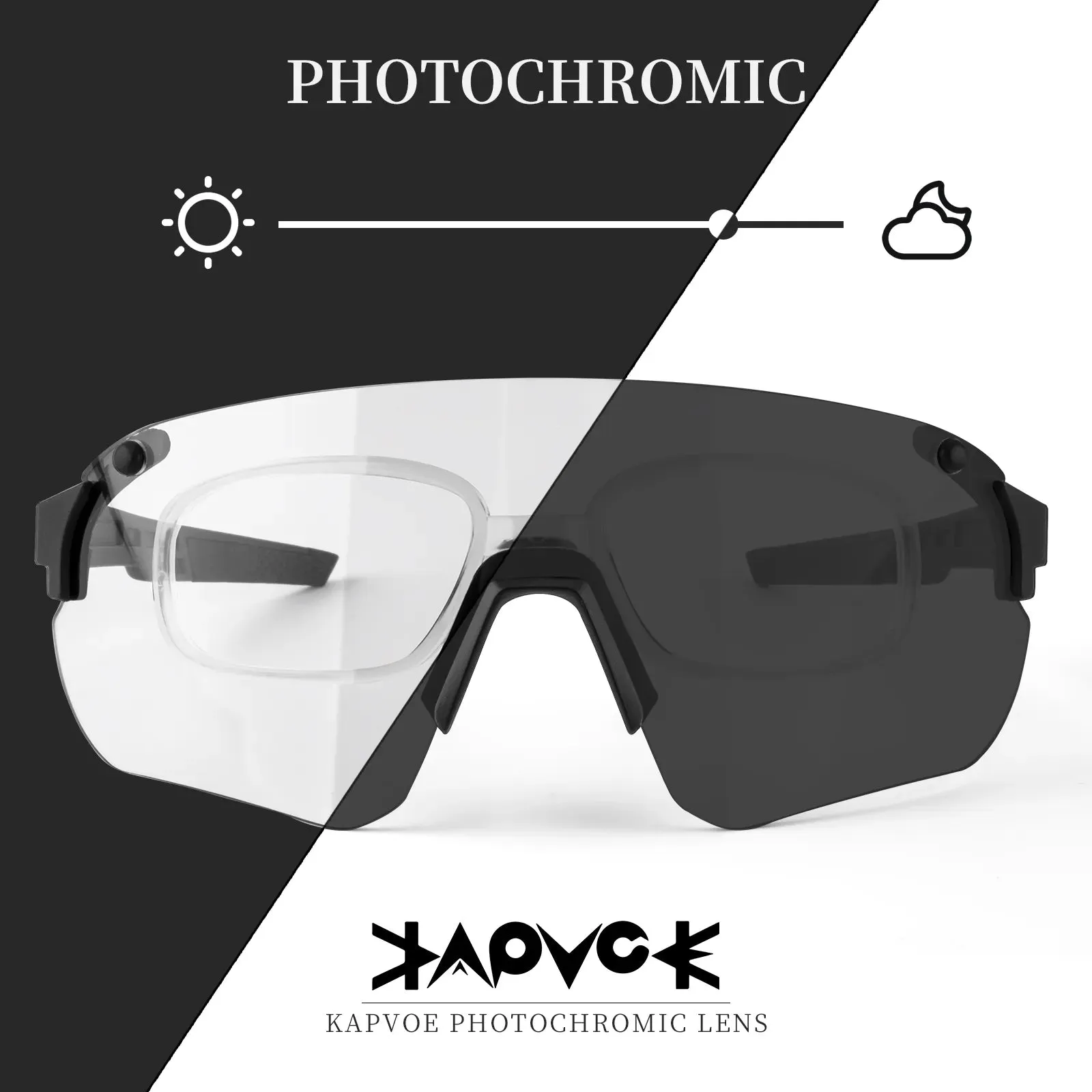 Kapvoe Photochromic Cycling Glasses Bike Eyewear Men Women Cycling Goggles UV400 1 Lens MTB Road Bike Sports Glasses