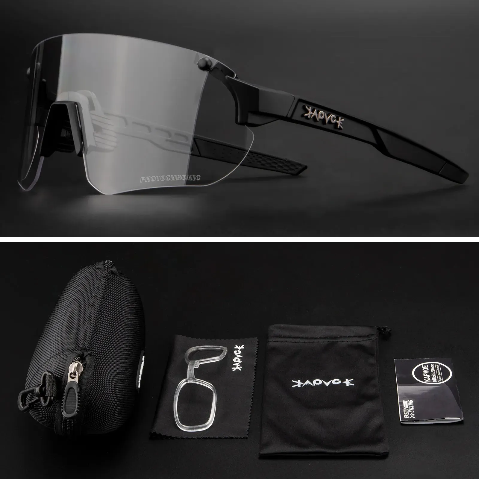 Kapvoe Photochromic Cycling Glasses Bike Eyewear Men Women Cycling Goggles UV400 1 Lens MTB Road Bike Sports Glasses