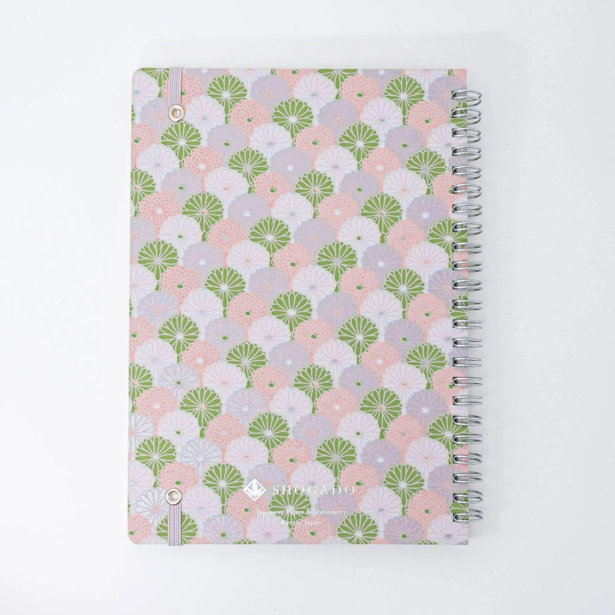 Lavender Mist Pastel Chrysanthemum Hand-Dyed Yuzen Washi Spiral Notebook (A5)