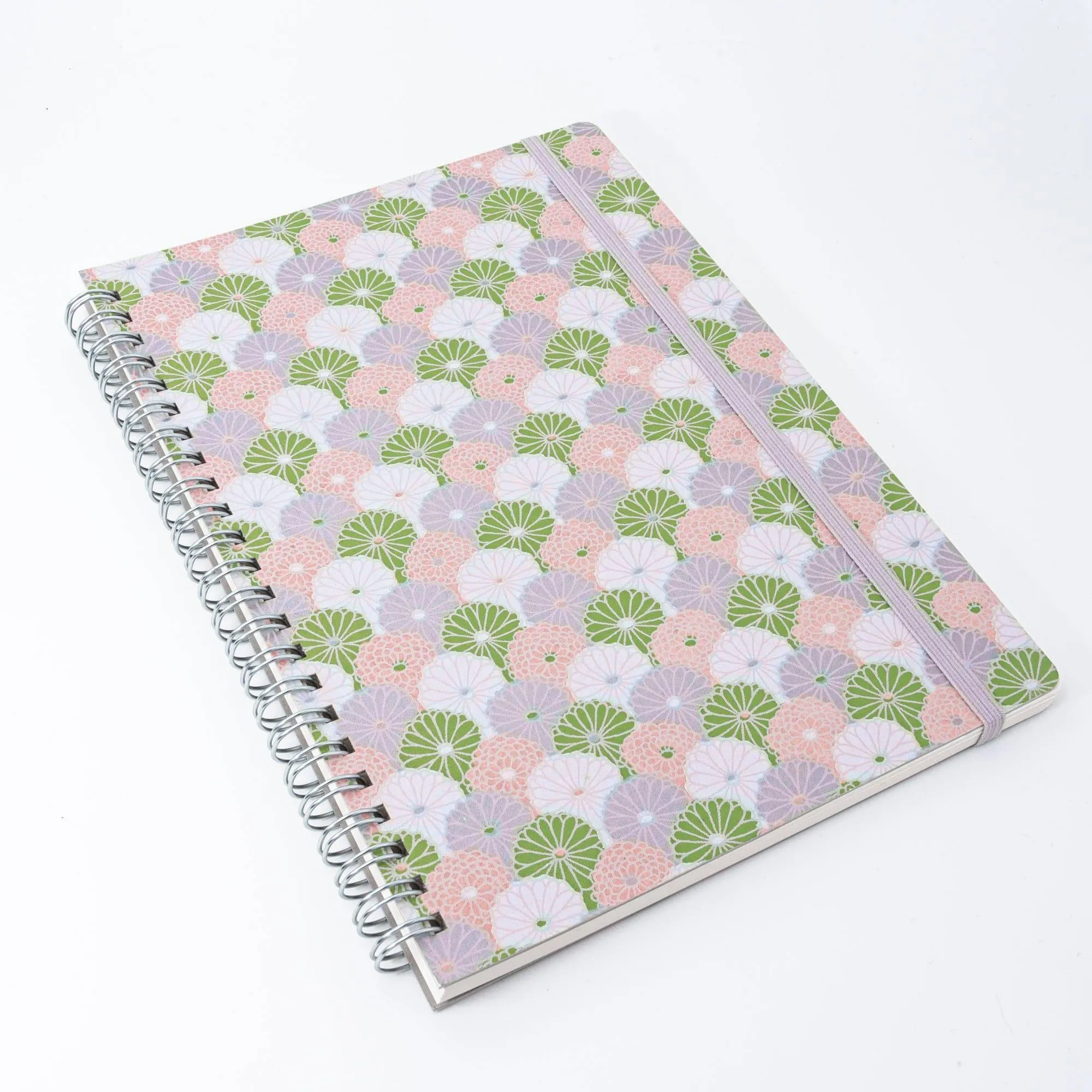 Lavender Mist Pastel Chrysanthemum Hand-Dyed Yuzen Washi Spiral Notebook (A5)