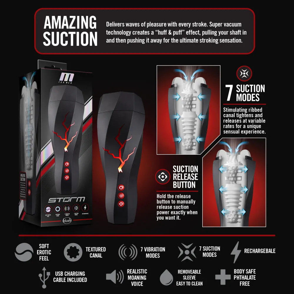 M For Men By Blush® | Storm Realistic White Vibrating Rechargeable Masturbator / Stroker
