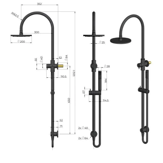 Meir Gooseneck Shower Set with 200mm rose, Single-Function Hand Shower Brushed Nickel