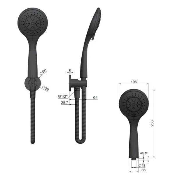 Meir Round 3 Function Hand Shower on Fixed Bracket Chrome
