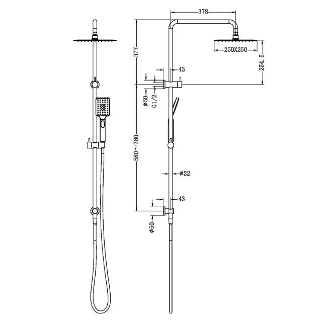 Nero Square Project Twin Shower Brushed Gold