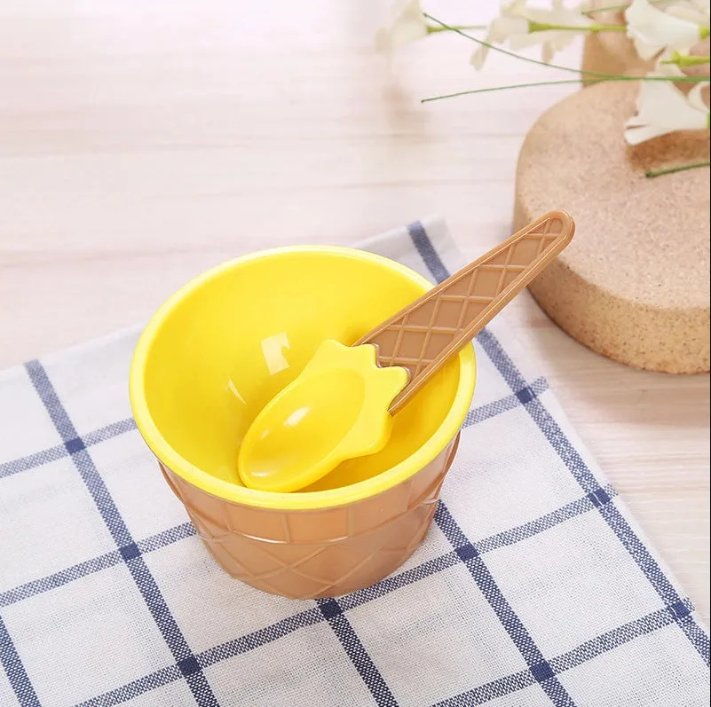 New 1 Set Kids Ice Cream Bowl Spoon Set