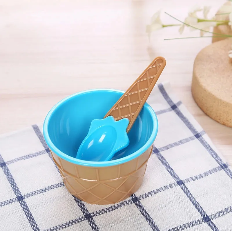 New 1 Set Kids Ice Cream Bowl Spoon Set