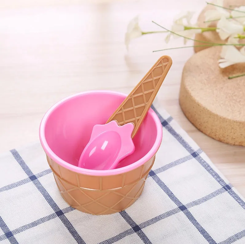 New 1 Set Kids Ice Cream Bowl Spoon Set