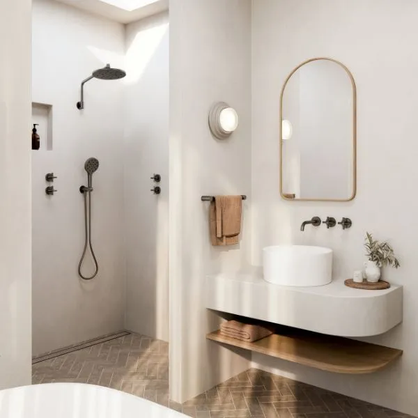 Phoenix Tapware Ormond High-Rise Shower Arm & Rose Brushed Carbon