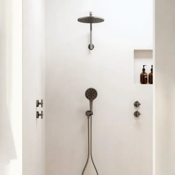 Phoenix Tapware Ormond High-Rise Shower Arm & Rose Brushed Carbon