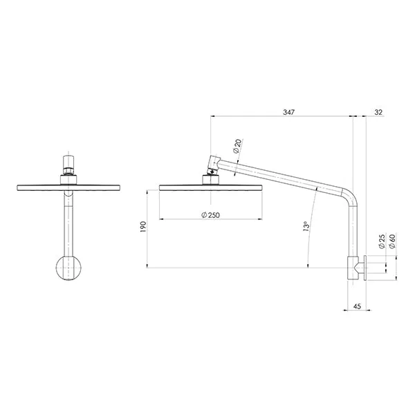 Phoenix Tapware Ormond High-Rise Shower Arm & Rose Brushed Carbon