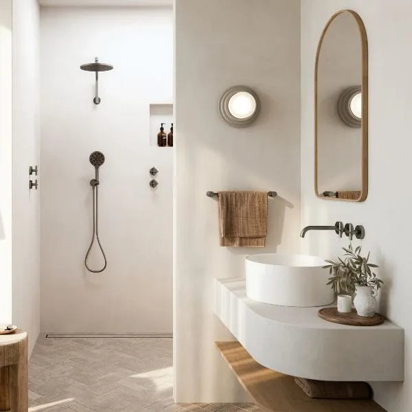 Phoenix Tapware Ormond High-Rise Shower Arm & Rose Brushed Carbon