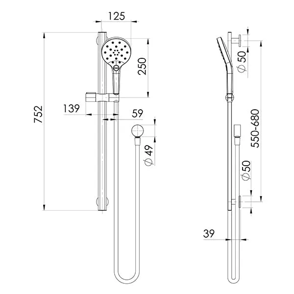 Phoenix Tapware Oxley Rail Shower Matte Black