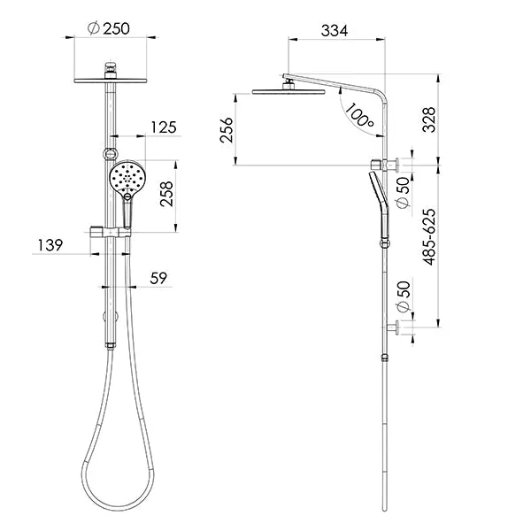 Phoenix Tapware Oxley Twin Rail Shower Brushed Gold