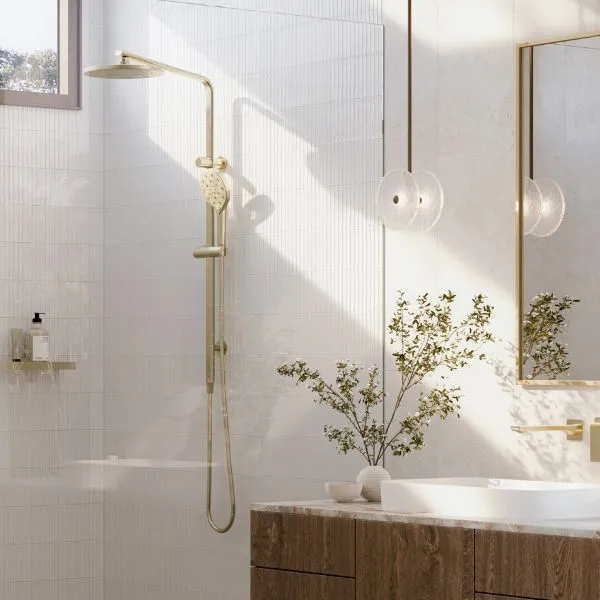Phoenix Tapware Oxley Twin Rail Shower Brushed Gold