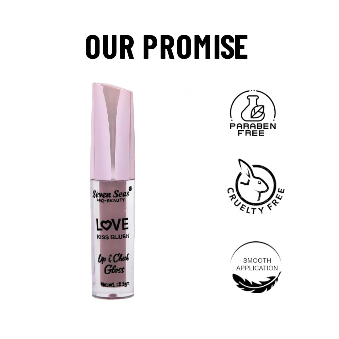 Seven Seas Rehab Plump & Tint Lip Love Kiss Blush | Highly Pigmented | Moisturizing lip gloss and lip cheek tint Glossy Finish (Nudy Mauve)