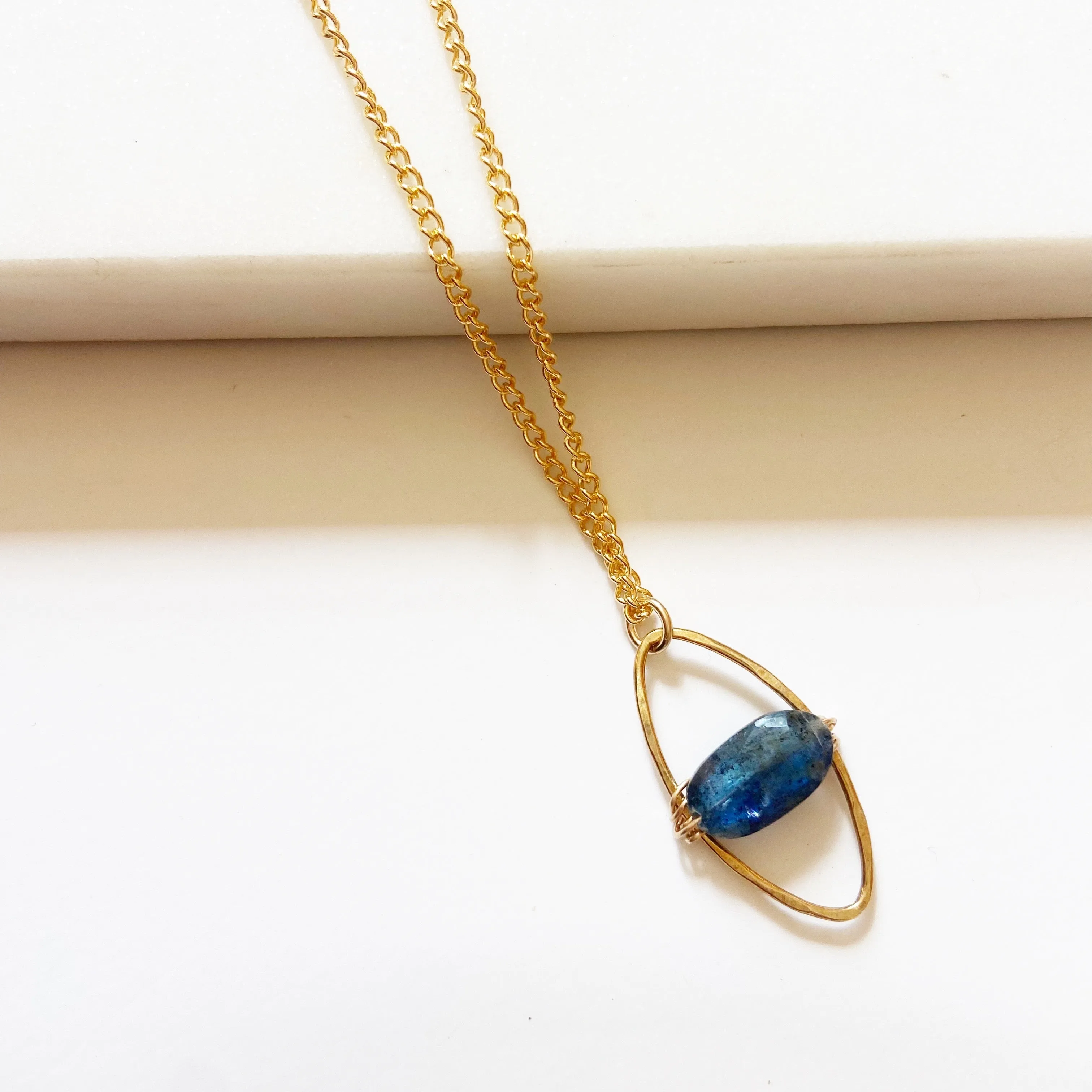 Smooth Kyanite Evil Eye Pendant Necklace (22 inches)