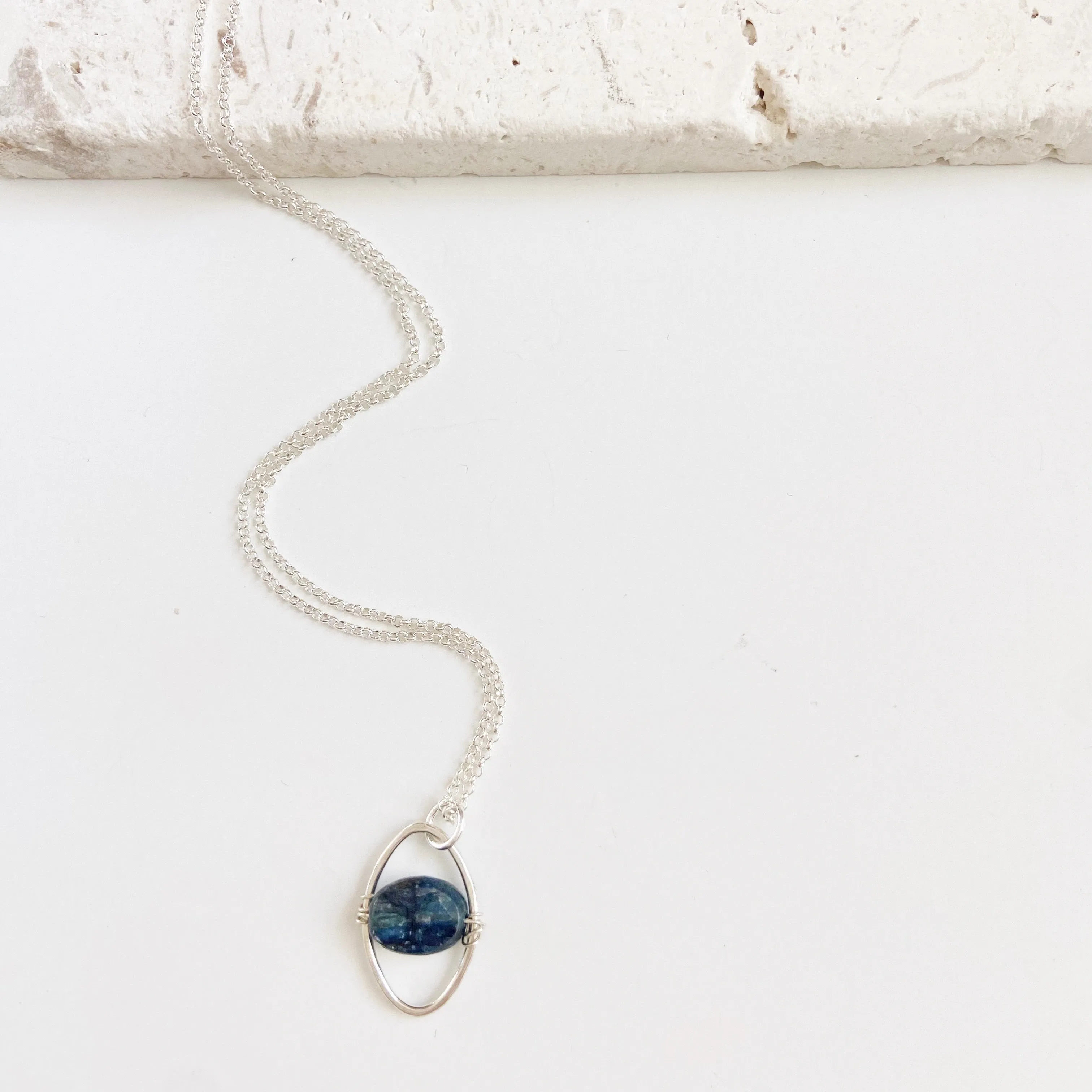 Smooth Kyanite Evil Eye Pendant Necklace (22 inches)