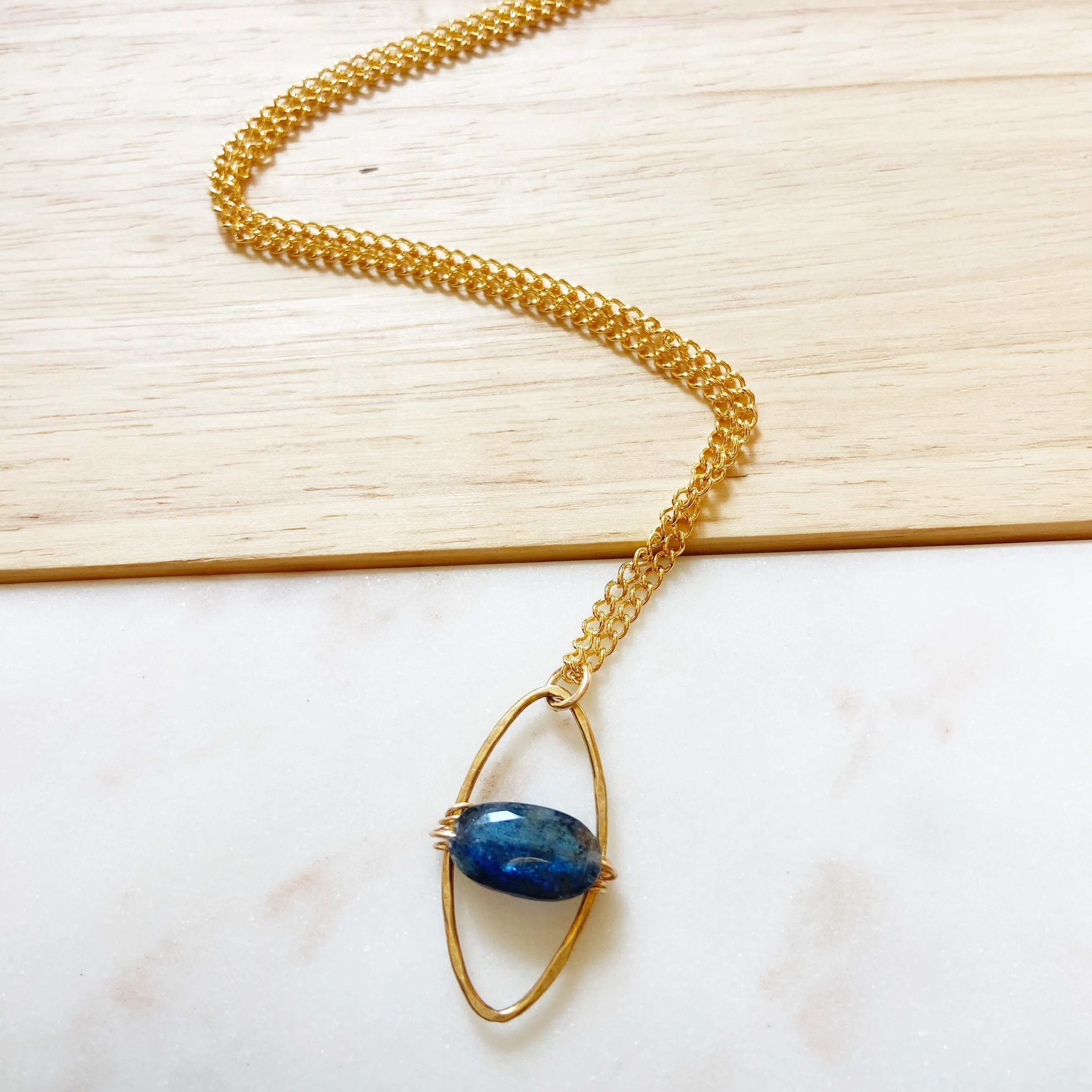 Smooth Kyanite Evil Eye Pendant Necklace (22 inches)