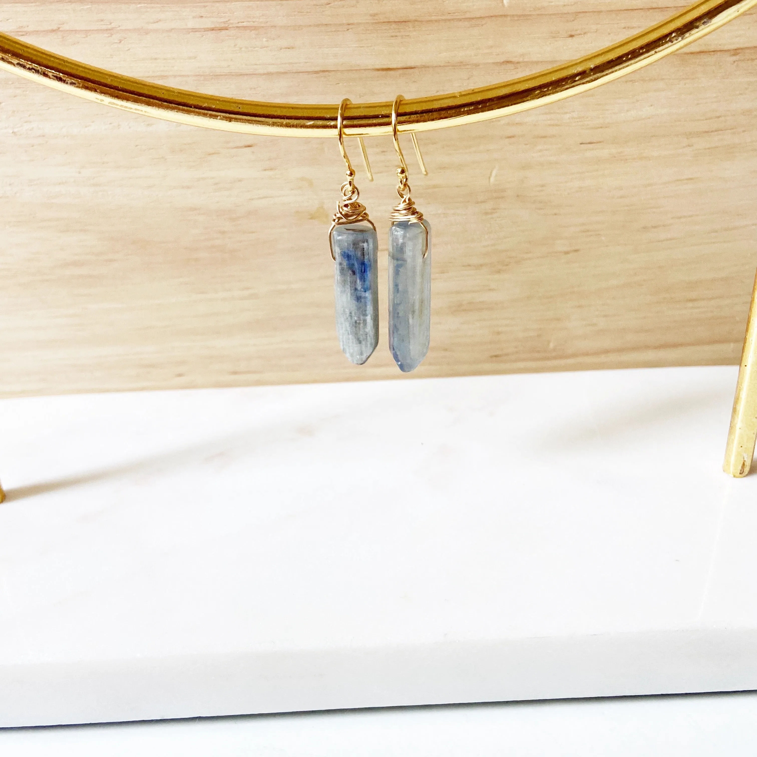 Smooth Kyanite Points Earrings in Gold or Silver