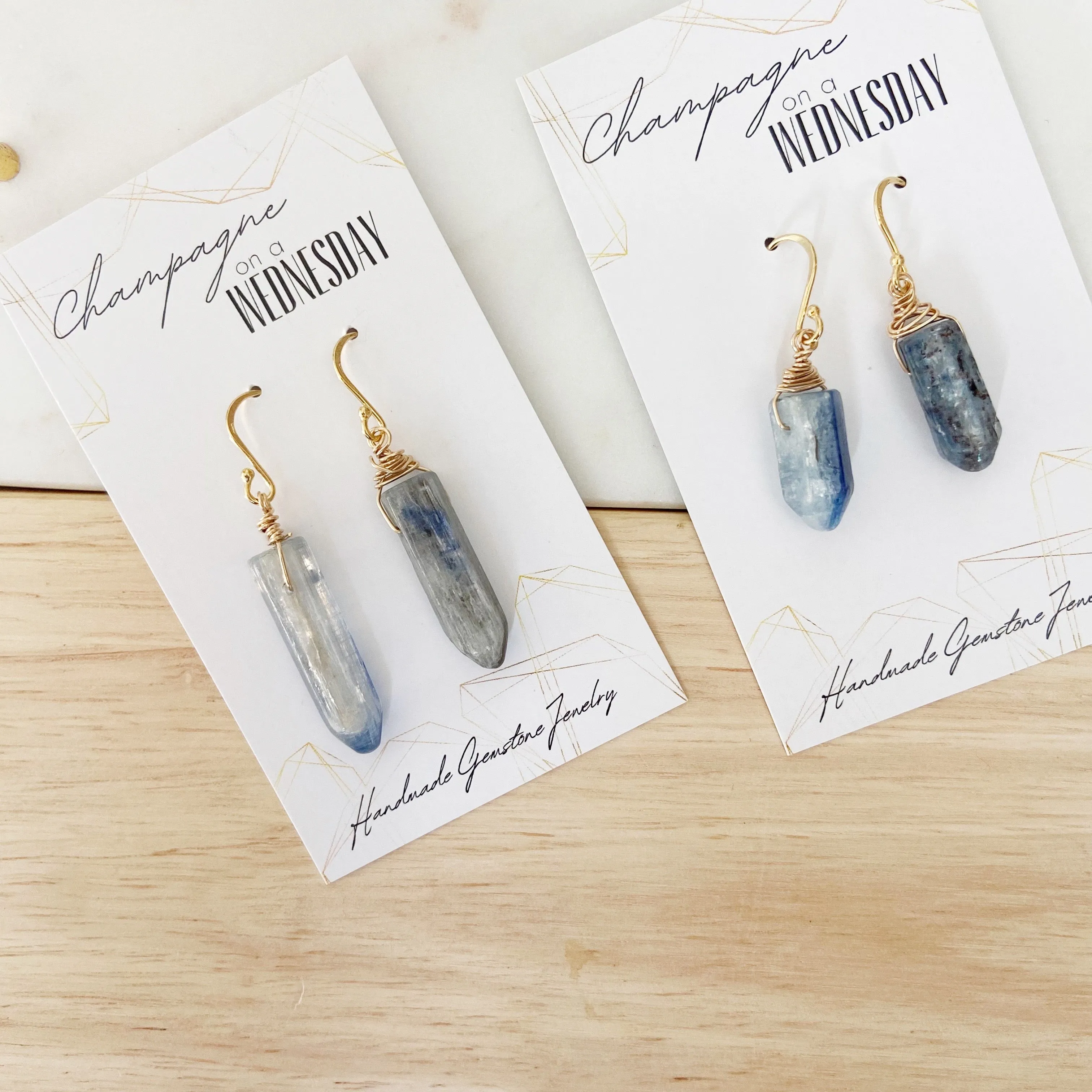 Smooth Kyanite Points Earrings in Gold or Silver