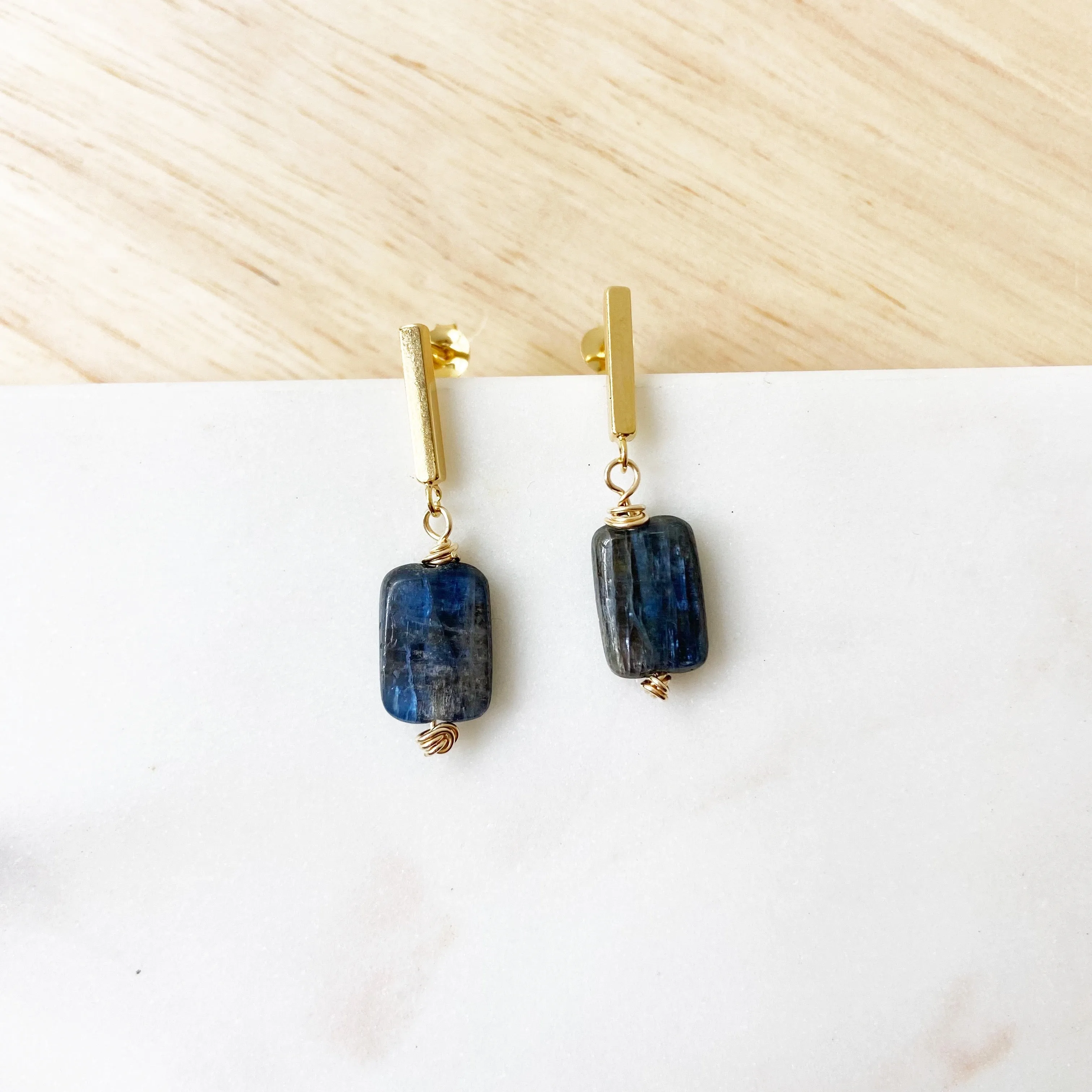 Smooth Kyanite Post Earrings in Gold or Silver
