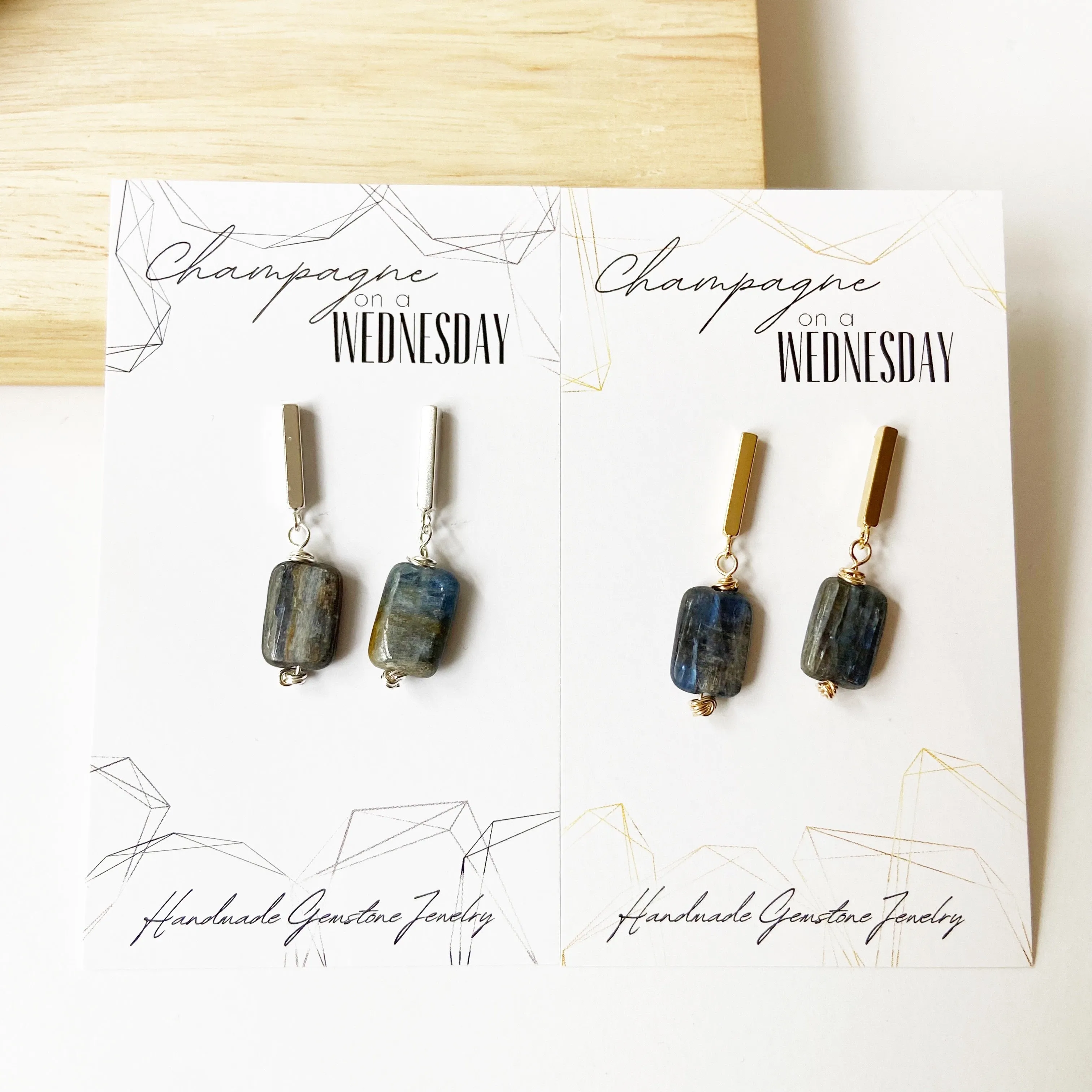 Smooth Kyanite Post Earrings in Gold or Silver