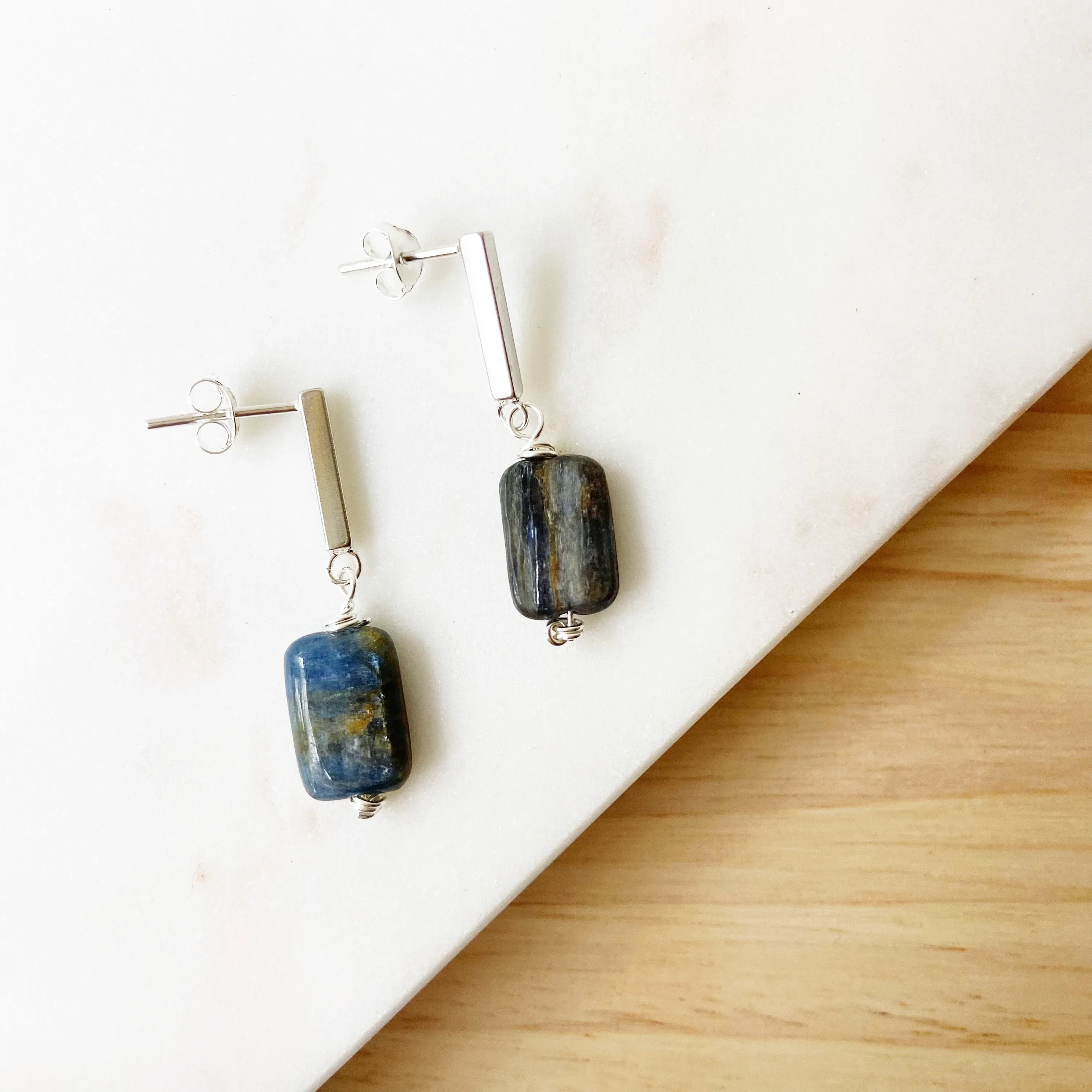 Smooth Kyanite Post Earrings in Gold or Silver