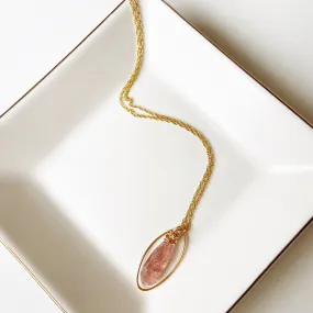 Strawberry Quartz Geometric Pendant Necklace in Silver or Gold (22 inches)