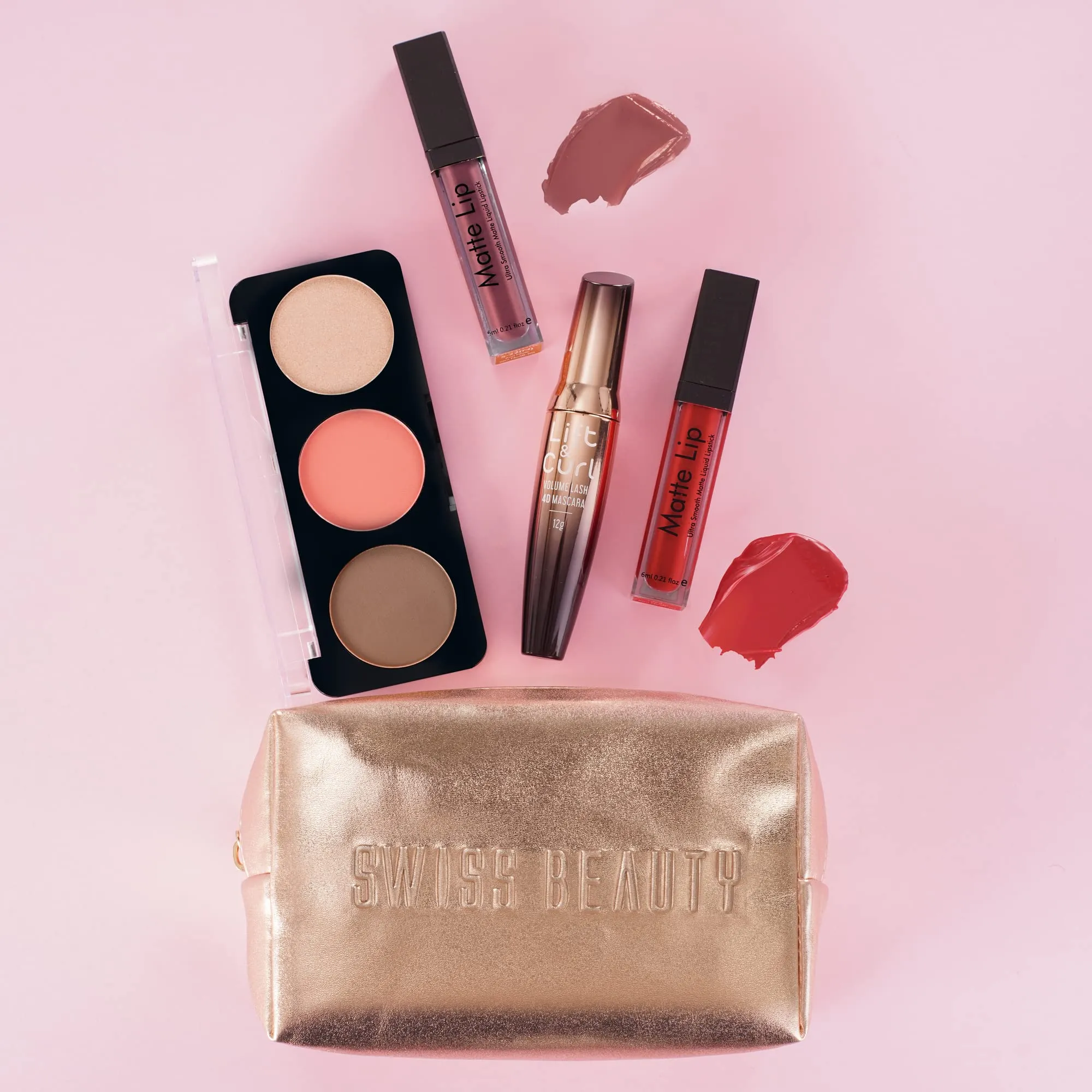 Swiss Beauty Love All Makeup Kit | 2 Waterproof Lipsticks, Volumizing & Curling Mascara, 3-In-1 Face Palette with Bronzer, Highlighter and Blush| Makeup Gift Set