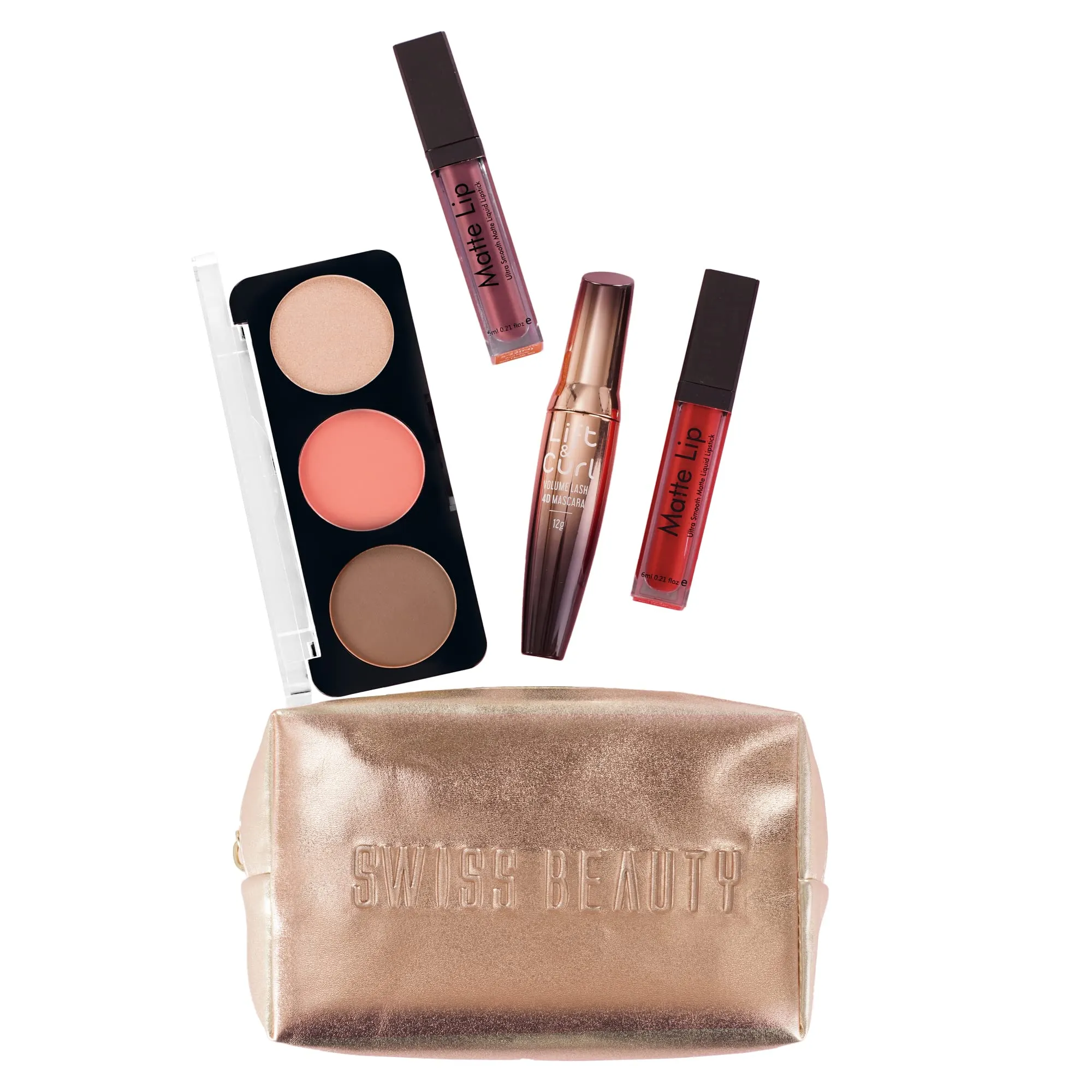 Swiss Beauty Love All Makeup Kit | 2 Waterproof Lipsticks, Volumizing & Curling Mascara, 3-In-1 Face Palette with Bronzer, Highlighter and Blush| Makeup Gift Set