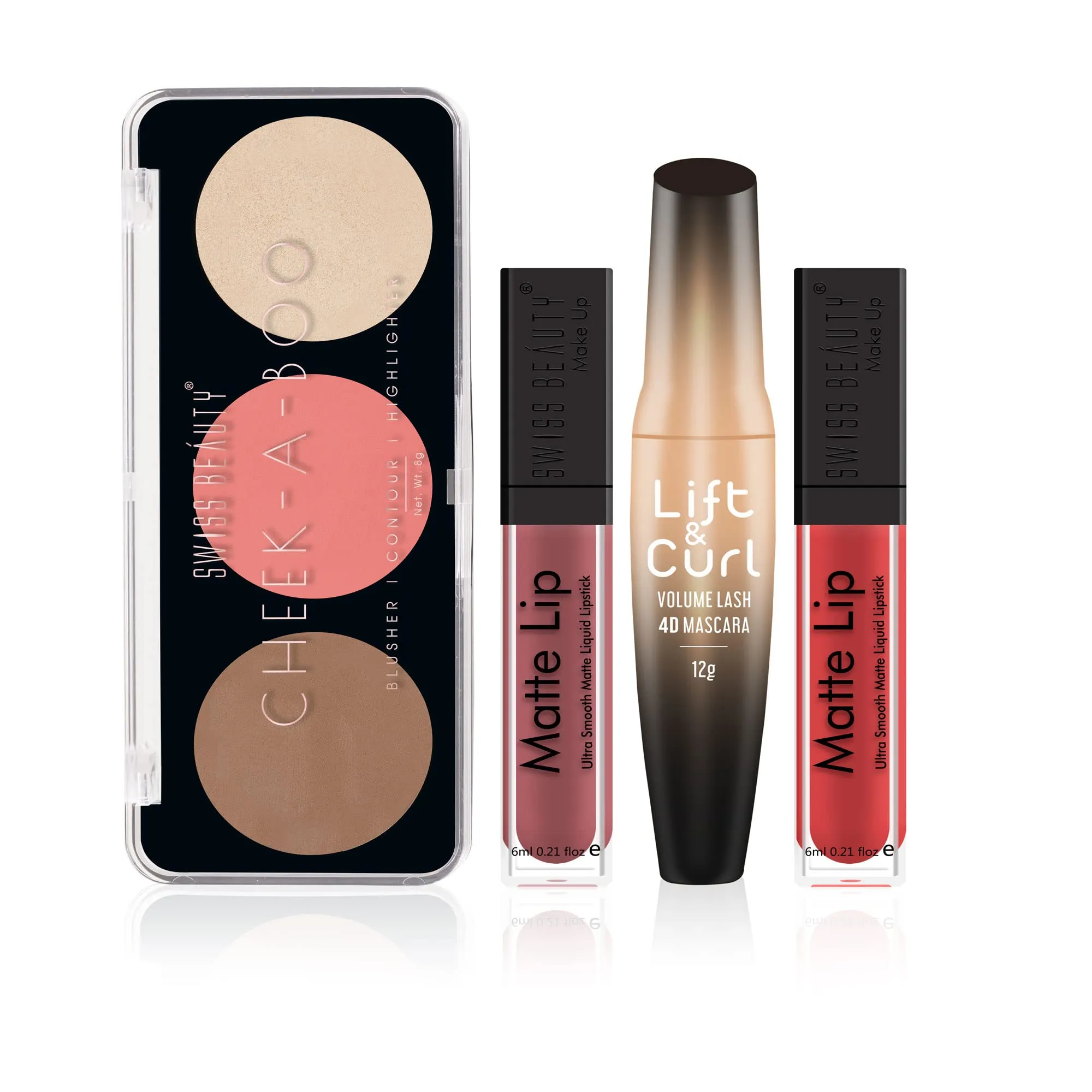 Swiss Beauty Love All Makeup Kit | 2 Waterproof Lipsticks, Volumizing & Curling Mascara, 3-In-1 Face Palette with Bronzer, Highlighter and Blush| Makeup Gift Set